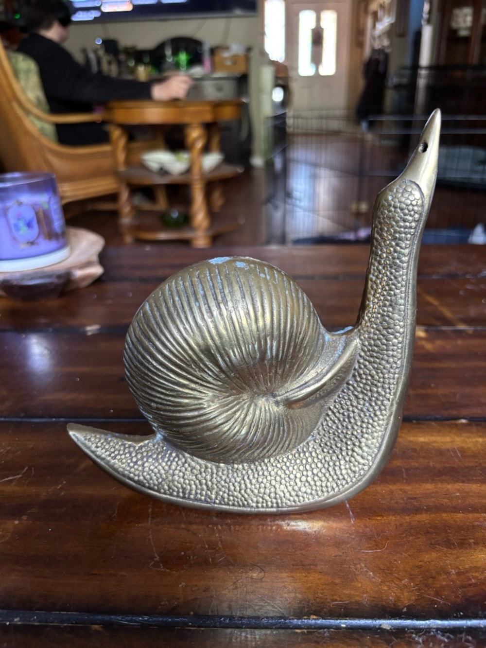 large solid brass snail figure paper weight unique and vintage